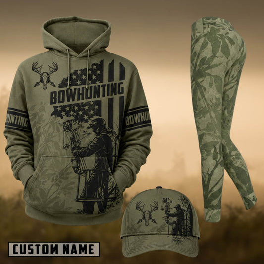 Maxcorners Hunting Bow Hunter American Flag Olive Green 3D Shirts