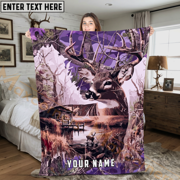 Maxcorners Purple Camo Whitetail Deer Nature Personalized 3D Blanket
