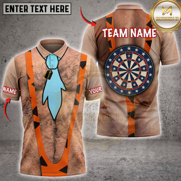 Maxcorners Darts Funny Caveman Costume Blue Tie Colorful Dartboard Personalized Name 3D Unisex Shirt