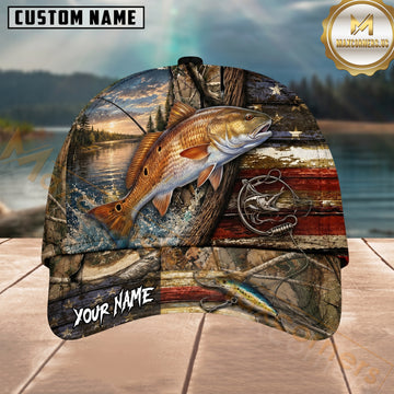 Maxcorners Fishing Rustic American Flag Personalized 3D Cap