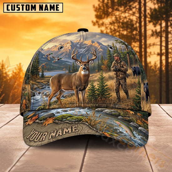 Maxcorners Deer Hunting Hunter Buck Riverside Wilderness Personalized Name 3D Cap