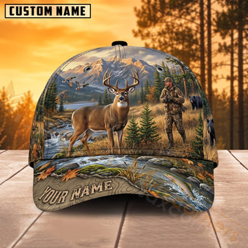 Maxcorners Deer Hunting Hunter Buck Riverside Wilderness Personalized Name 3D Cap