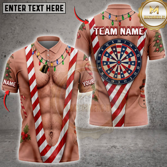 Maxcorners Darts Funny Muscular Body Candy Cane Christmas American Flag Dartboard Personalized Name 3D Unisex Shirt