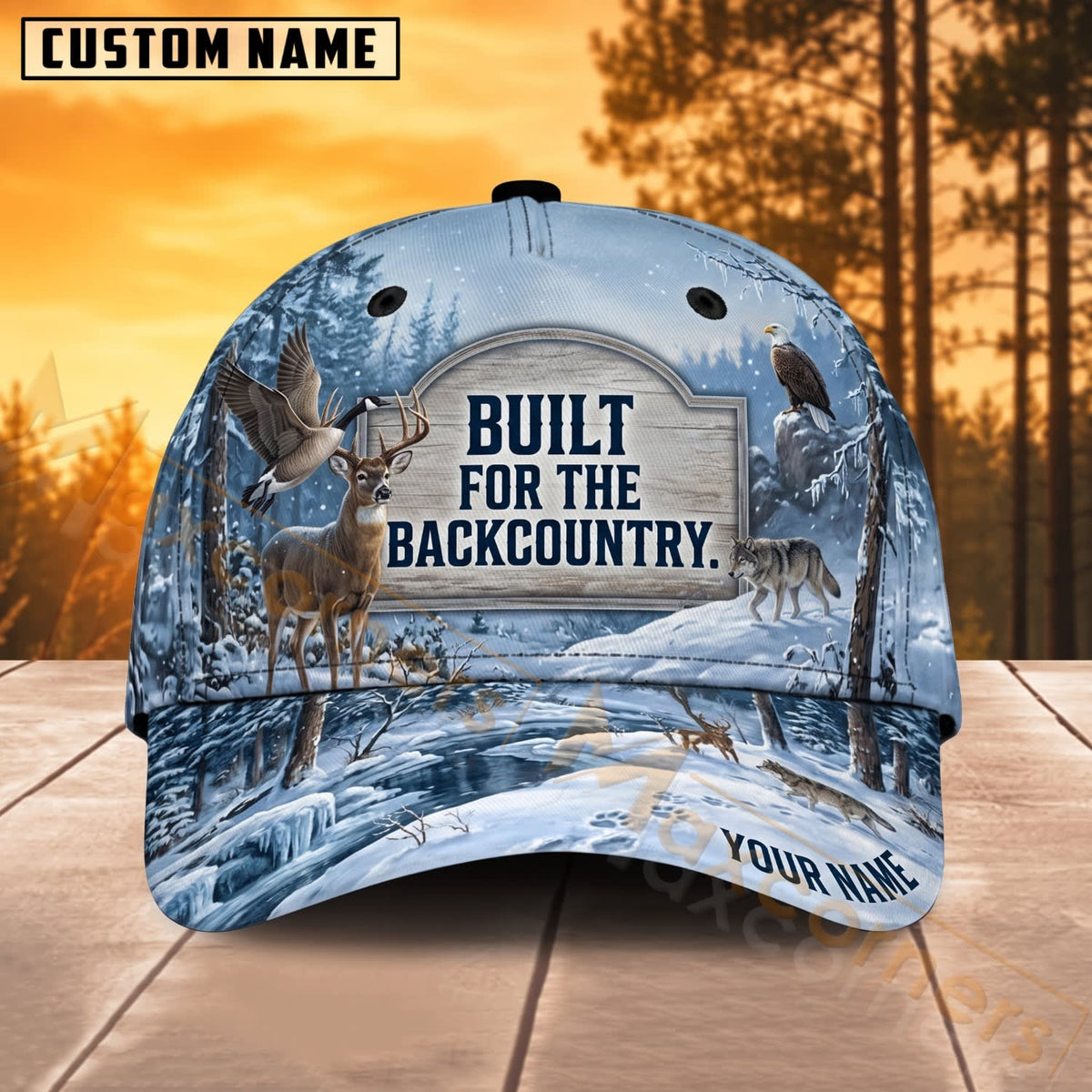 Maxcorners Deer Hunting Built For The Backcountry Snowy Wilderness Personalized Name 3D Cap