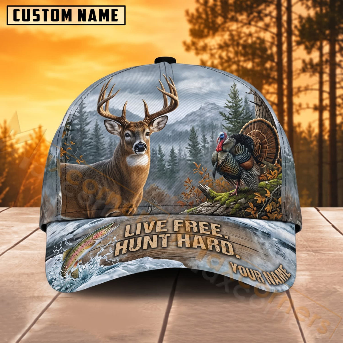 Maxcorners Deer Hunting Live Free Hunt Hard Turkey Forest Personalized Name 3D Cap