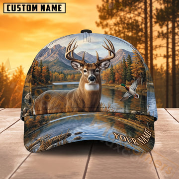 Maxcorners Deer Hunting Mountain River Buck Personalized Name 3D Cap