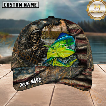 Maxcorners Fishing Skull Angler Torn Flag Mahi Mahi Personalized 3D Cap