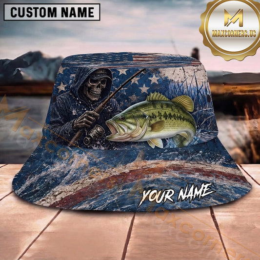 Maxcorners Fishing Dark Lightning Fishing Illustration with Dramatic Effect Personalized Name 3D Bucket Hat (13 Fish Species)