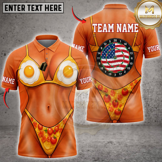 Maxcorners Darts Funny Orange Bikini Body American Flag Dartboard Personalized Name 3D Unisex Shirt