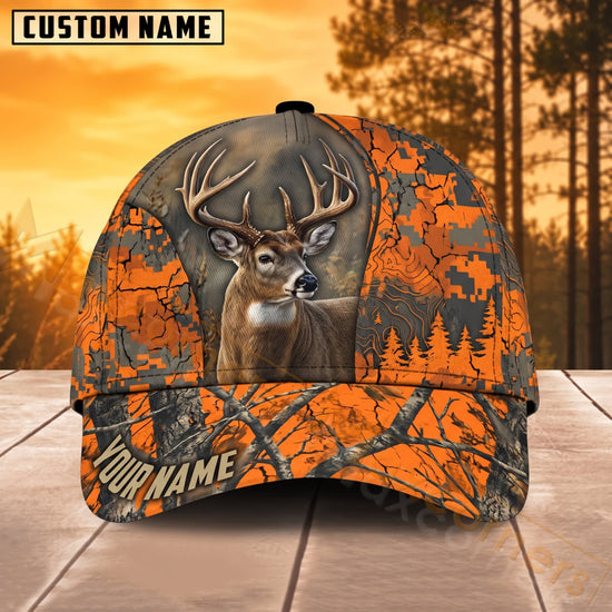 Maxcorners Deer Hunting Orange Woodland Camo Buck Personalized Name 3D Cap