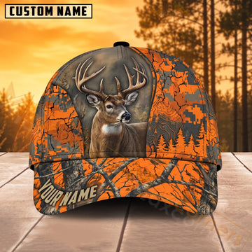 Maxcorners Deer Hunting Orange Woodland Camo Buck Personalized Name 3D Cap