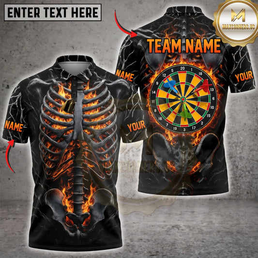Maxcorners Darts Flaming Skeleton Colorful Dartboard Personalized Name 3D Unisex Shirt