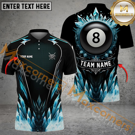 Maxcorners Billiard Ball 8 Stone Flame Multicolor Options Personalized Name, Team Name 3D Polo Shirt (4 Colors)