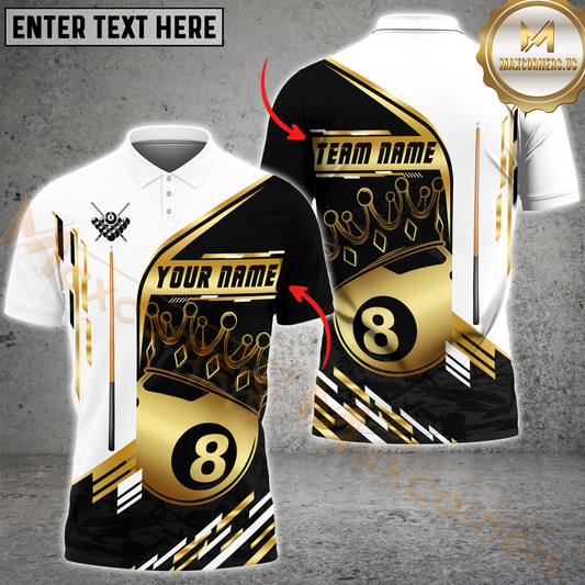 Maxcorners Billiard 8-Ball Pool Champion Golden Multicolor Customized Name, Team Name 3D Polo Shirt