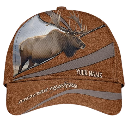 Maxcorners Custom Name Moose Hunter 3D Baseball Cap, Custom Moose Hunting Caps Hats LM0402
