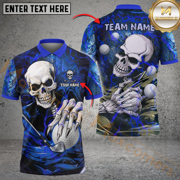 Maxcorners Golf Skull Lightning Personalized Name, Team Name 3D Shirt (4 Colors)