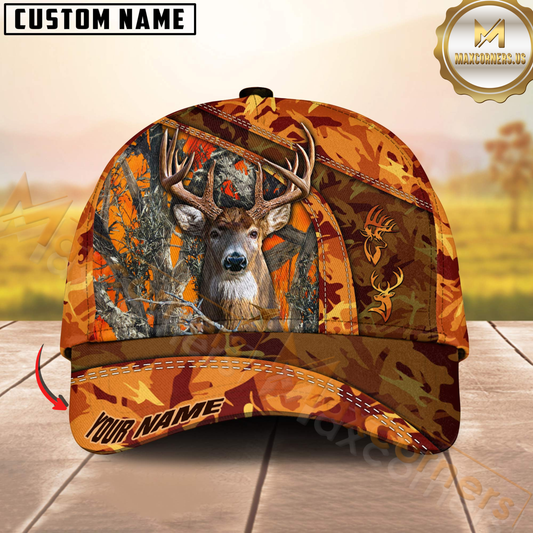 Maxcorners Forest Orange Deer Hunter Personalized Hat 3D Printed Multicolor