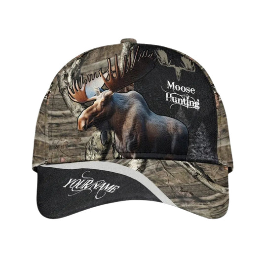 Maxcorners Custom Name Moose Hunting Baseball Cap, Custom Deer Hunting Hats Caps LM0402