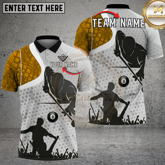 Maxcorners Billiards Polo Shirt Dynamic Cue Player Silhouette Multicolor Options Personalized Name, Team Name 3D Shirt (4 Colors)