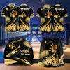 Maxcorners Bowling Golden Bowling Ball And Pins Design Personalized Team Sportswear Set - Polo Shirt, Cap & Skorts