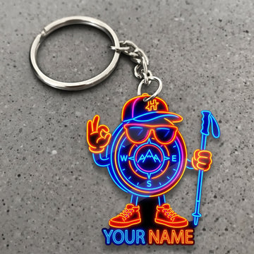 Maxcorners Hiking Cool Cartoon Compass Hiker Customized Name 3D Keychain And Ornament