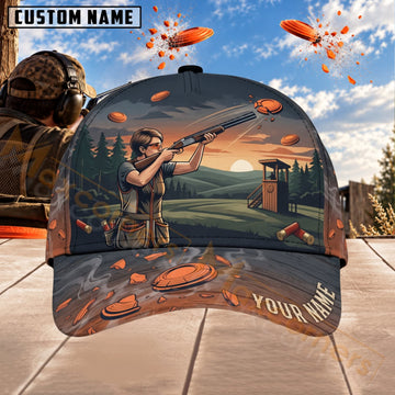 Maxcorners Trap & Skeet Shooting Dark Sunset Shooter Personalized Name 3D Cap