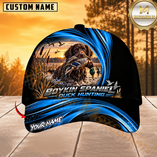 Maxcorners Dog Hunting And Duck Blue Wave Sunset Marsh Scene Multiple Options Personalized Name 3D Cap