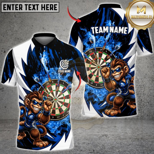Maxcorners Darts Furious Monkey Mascot Throwing Stance Dartboard Lightning Graphic Multicolor Customized Name, Team Name 3D Shirts