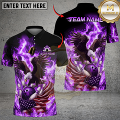 Maxcorners Bowling & Pins Burning Eagle American Flag Patriot Customized Name, Team Name 3D Shirt (4 Colors)