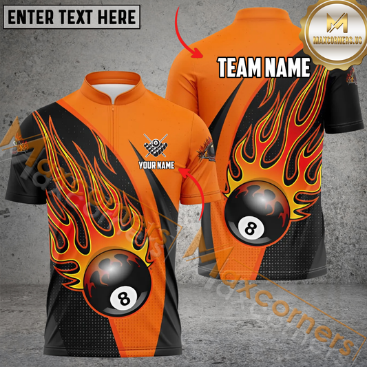 Maxcorners Ball 8 Fire Billiard Jersey Multicolor Option Customized Name, Team Name 3D Polo Shirt