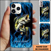 Maxcorner Fishing Blue Flame Smoke Background Personalized Name 3D Phone Case (10 Fish Species)