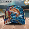 Maxcorners Fishing American Flag Wave Hook Personalized Name 3D Cap (12 Fish Species)
