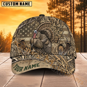 Maxcorners Turkey Hunting Rustic Woodland Camo Personalized Name 3D Cap