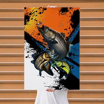 Maxcorners Striped Bass Fishing Pop Art Grunge Splash Design Personalized Name 3D Poster
