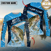 Maxcorners Fishing Dark Blue Splash Personalized Name, Team Name 3D Long Sleeve Shirt (12 Fish Species)