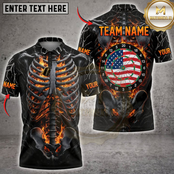 Maxcorners Darts Flaming Skeleton American Flag Dartboard Personalized Name 3D Unisex Shirt