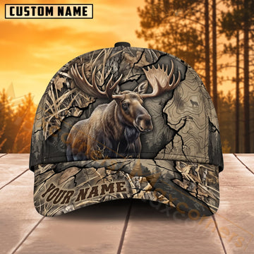 Maxcorners Moose Hunting Rustic Woodland Sketch Personalized Name 3D Cap