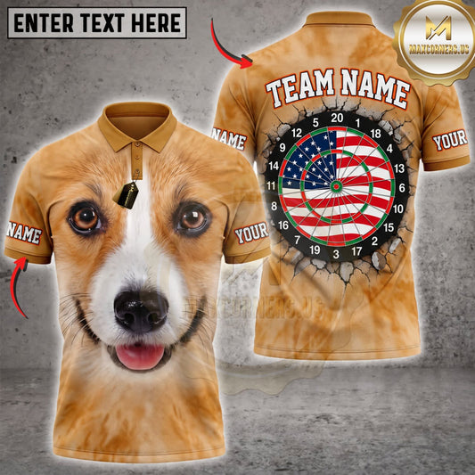 Maxcorners Darts Cute Beagle Dog American Flag Dartboard Personalized Name 3D Unisex Shirt