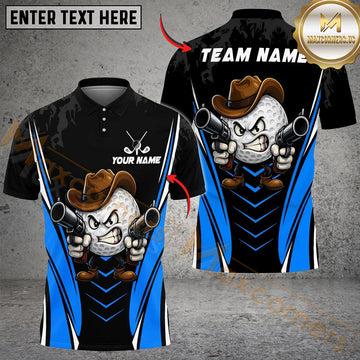 Maxcorners Golf Cowboy Ball Cartoon Style Personalized Name, Team Name 3D Shirt (4 Colors)