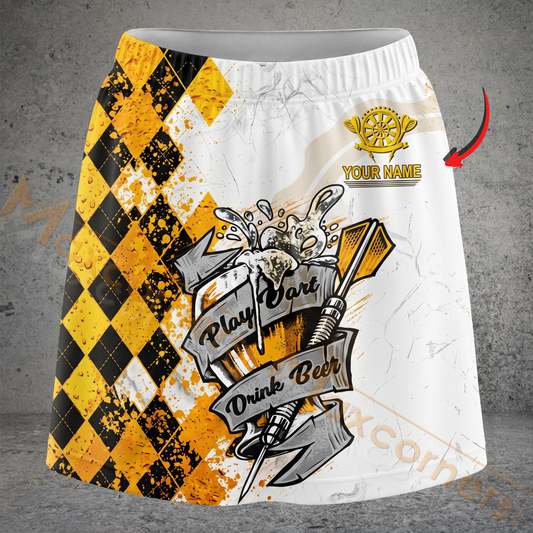 Maxcorners Darts Play Dart Drink Beer Argyle Personalized 3D Skirts With Shorts