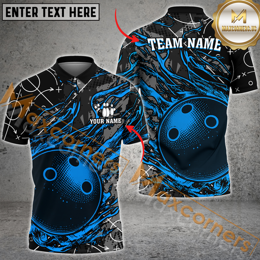 Maxcorners Ball Flame Vintage Bowling Jersey Multicolor Option Customized Name, Team Name 3D Polo Shir