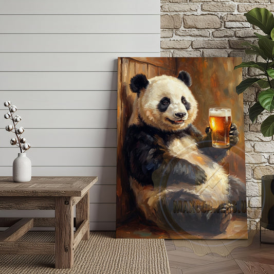 Maxcorners Whimsical Panda Bear Canvas - Vintage Style Animal Bar Decor