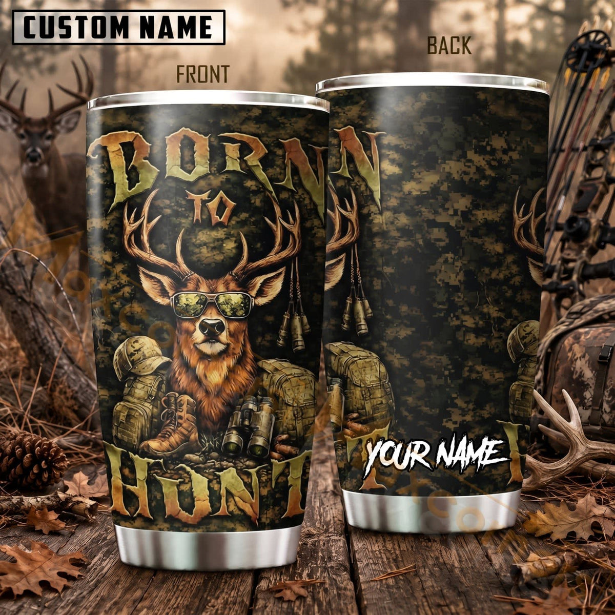 Maxcorners Hunting Born To Hunt Deer Antlers Forest Personalized Name 3D Tumbler