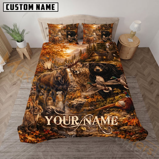 Maxcorners Moose Hunting Autumn Wilderness Sunset Custom Name 3D Bedding Set