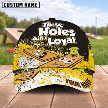 Maxcorners Cornhole These Holes Ain’t Loyal Cartoon Design Personalized Name 3D Cap