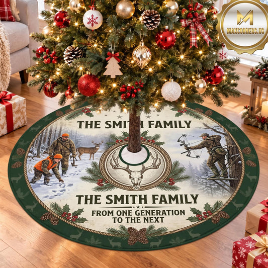 Maxcorners Hunting Antler Family Heritage Personalized Name 3D Christmas Tree Skirt