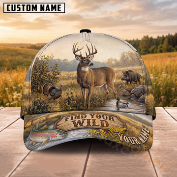 Maxcorners Whitetail Deer Hunting Mountain Landscape Find Your Wild Personalized Name 3D Cap