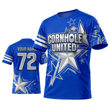 Maxcorners Cornhole United Royal Blue Star Personalized Name 3D Unisex Shirt