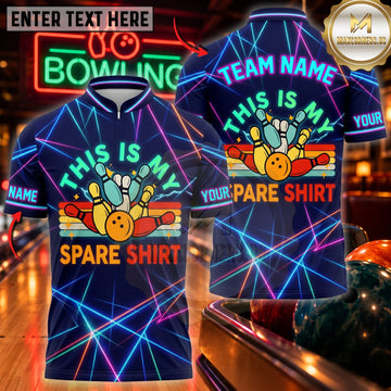 Maxcorners Bowling This Is My Spare Shirt Funny Bowling Pins Personalized Name 3D Unisex Shirt