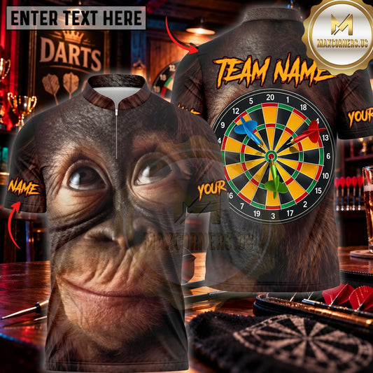 Maxcorners Darts Funny Chimpanzee Face Colorful Dartboard Personalized Name 3D Unisex Shirt